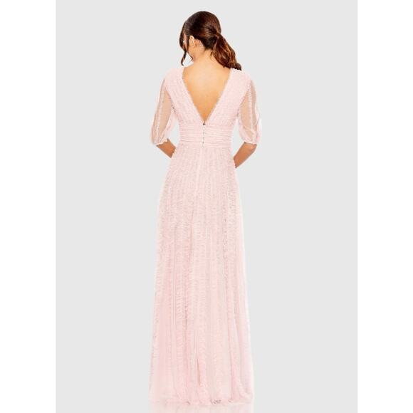 Mac Duggal V Neck Puff Sleeve Ruffle Tiered A Line Gown Rose Size 2 NWOT #A8050 - Picture 11 of 15